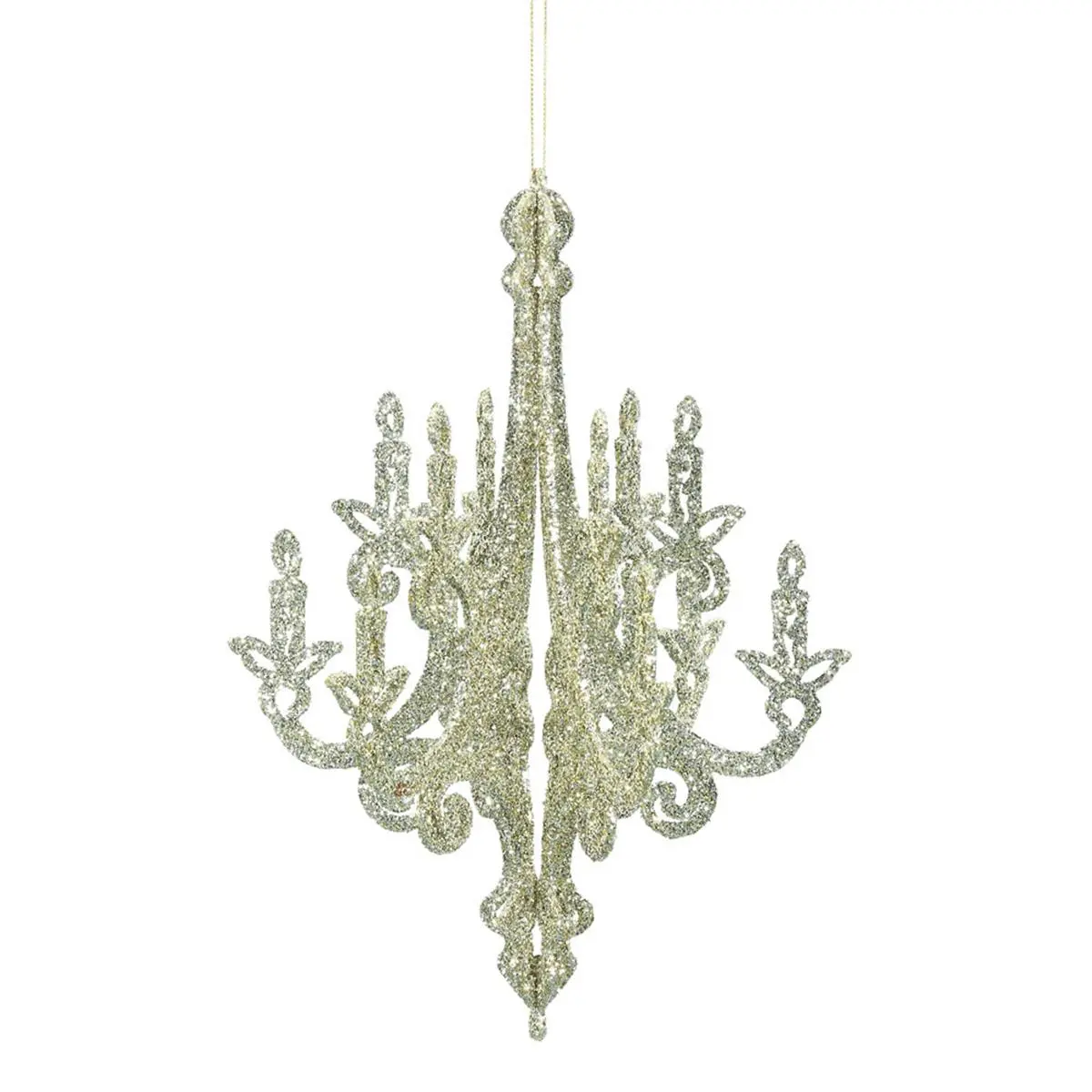 212 MAIN 12 in. Sparkling Champagne Glitter Christmas Decoration Wire Frame Chandelier Ornament, 3 Pieces per Bag, 12" H X 12" W X 12" L, Chandeliers