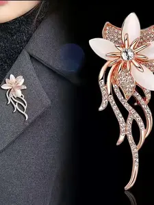 Elegant Rhinestone Decorated Flower Design Brooch, Exquisite Clothes Brooch, Fashion Accessories for Women & Men As Gift, Jewelry, Flower Brooch Pin