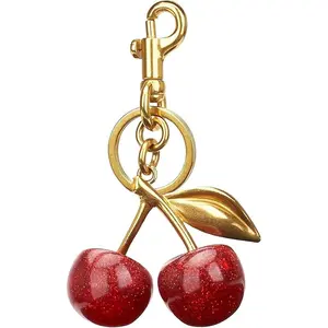 Shoulder bag ornament NEW Cherry Keychain Bag Purse Charms for Handbags Gold Tone Red Cherries Mothers Day Birthday Gifts Stylish Accessories