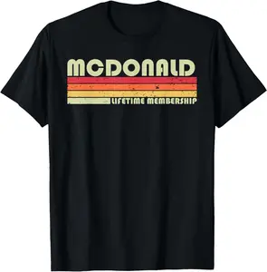 100% Cotton MCDONALD Surname Funny Retro Vintage 90s Birthday Reunion T-Shirt