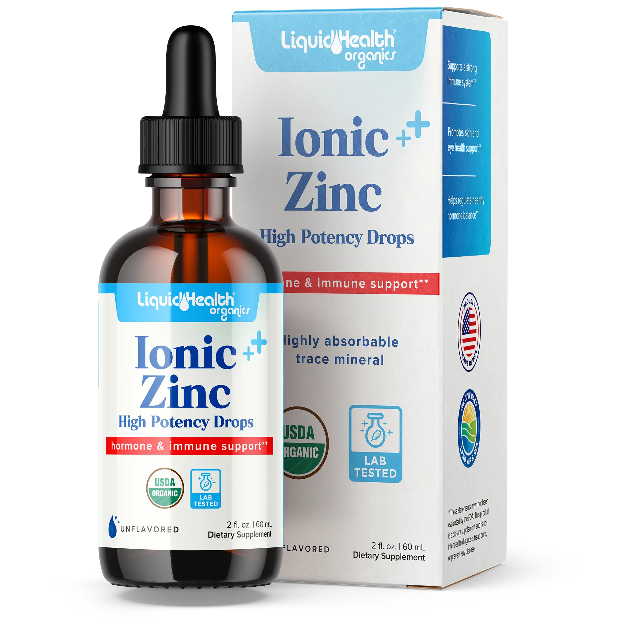 Organic Ionic Liquid Zinc Drops | High Potency Zinc Supplement | Fast Absorption Formula | Daily Mineral Supplement | Vegan | Non-GMO | Gluten Free | Unflavored | 2 fl oz (60 mL)