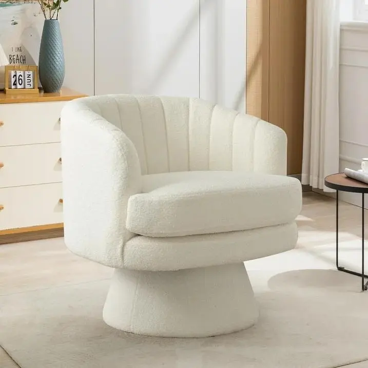 EBELLO Soft Fabric Berber Fleece Swivel Chair - 360° Rotating Mid Century Lounge Chair, Beige - Multifunctional for Home Decor, Living Room, Office, Soft Fabric Chair