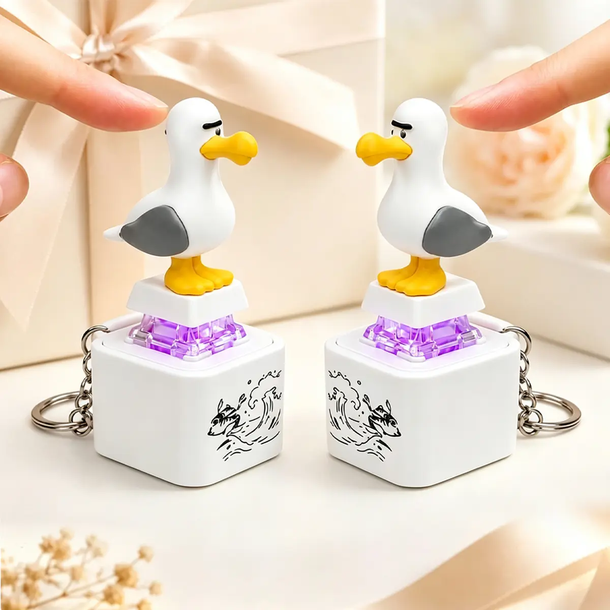 Seagull Rechargeable LED Fidget Button Keychain, Light-Up Clicker Stress Relief Toy