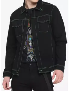 Neon Stitch Black Denim Jacket