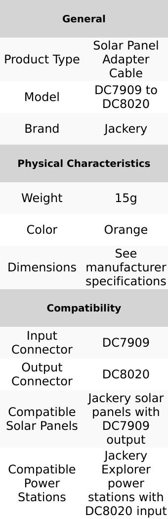 Jackery DC7909 to DC8020 Adapter Cable — Solar Panel Connector Jackery DC7909 to DC8020 Adapter Cable — Solar Panel Connector