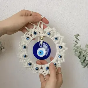 Handcrafted Evil Eye Round Wall Decor, Large Blue Eye Hanging Ornament for Home Protection, Ideal Handmade Housewarming & Special Occasion Gift