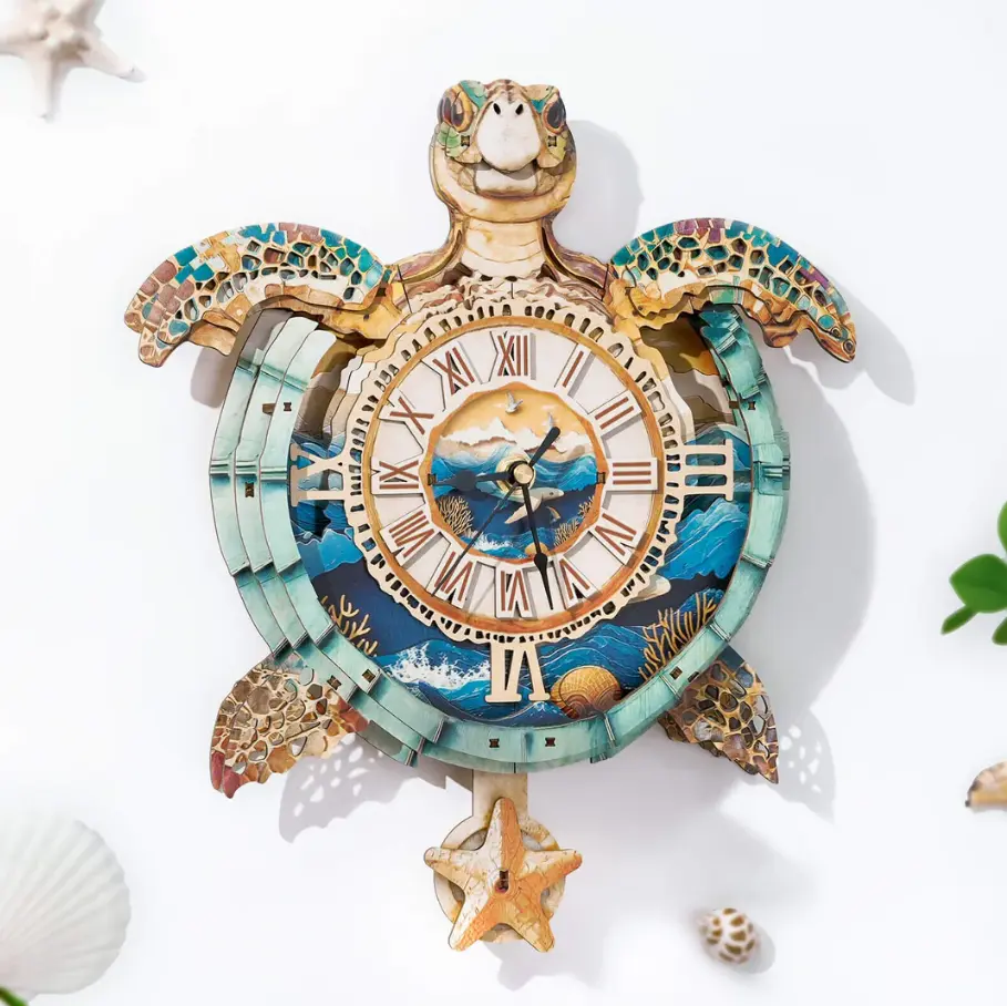 3D Puzzle Mechanical Wooden Clock Kit for Adults – Dragon, Blue Dragon, Dog, Butterfly, Owl & Turtle Designs | DIY Pendulum Clock with Roman Numerals | Creative Desk & Home Decor | Unique Gift for Puzzle Lovers,back to school