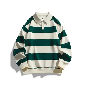 Men's fashionable contrasting striped plaid POLO shirt, Casual Golf Polo, casual and comfortable long sleeved lapel sweatshirt, soft fabric, comfortable to wear, suitable for outdoor sports in spring and autumn.