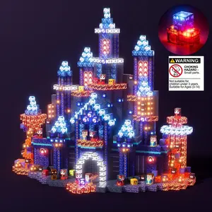 Light Up Blue Castle Magnetic Building Blocks, Creative Magnetic Blocks - LED Magnetic Tiles, Magnet Cubes, STEM Montessori Children Sensory Toys for Boys Ages 3+, Creativity Educational Kids for Christmas Gifts Multifunction