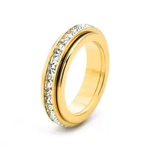 5MM Single Row Square Diamond Rotatable Double Circle Fortune Rotating Ring Starry Sky Couple Ring