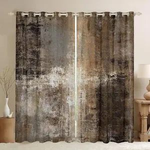 Ombre Curtains for Men Women,Oil Painting Window Curtains 38x54 inch,Grunge Brown Grey Window Treatments,Farmhouse Watercolor Shades Drapes 2 Panels Fashion Decor