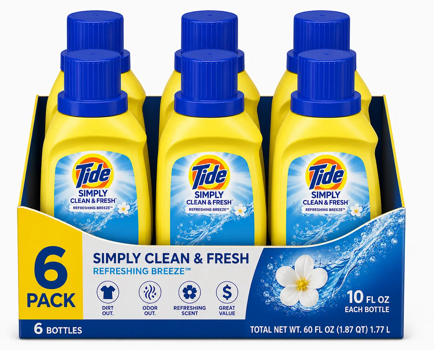 Tide Simply Clean & Fresh Refreshing Breeze Liquid Laundry Detergent, 6 Pack (6 × 10 fl oz), Fresh Scent