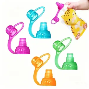 4 Pacs No-Spill Silicone Spout Adapters, Universal Squeeze Pouch Drink Tops with Flow Control, BPA-Free Leak-Proof Spout Lids for On-the-Go Use
