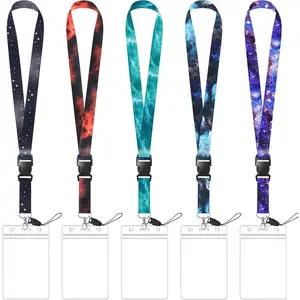 5 Pack  Sky  Lanyards with 5 Clear ID Card Holders, Cool Galaxy Lanyard Strap  with Detachable Buckle for Women Men Cruise Teacher  Badge ID Card Phone ( Sky - 5 count)