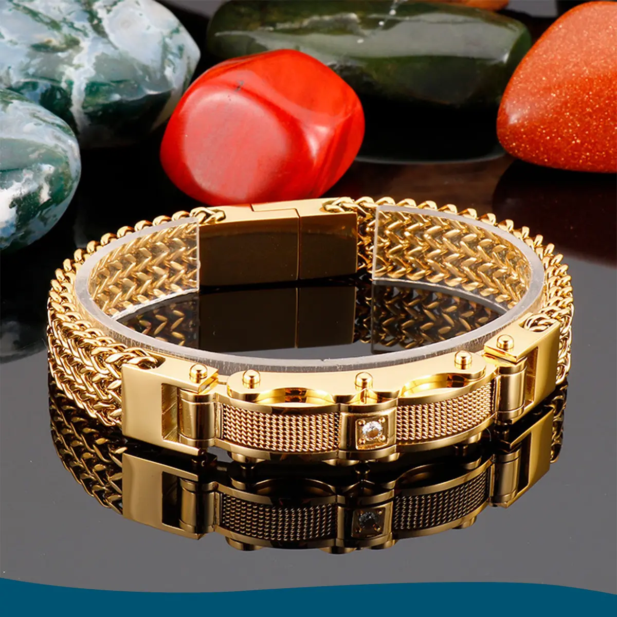 Men's Diamond Encrusted Bracelet, Luxury Fashion Jewelry, Creative New Gold-Silver Stainless Steel Design