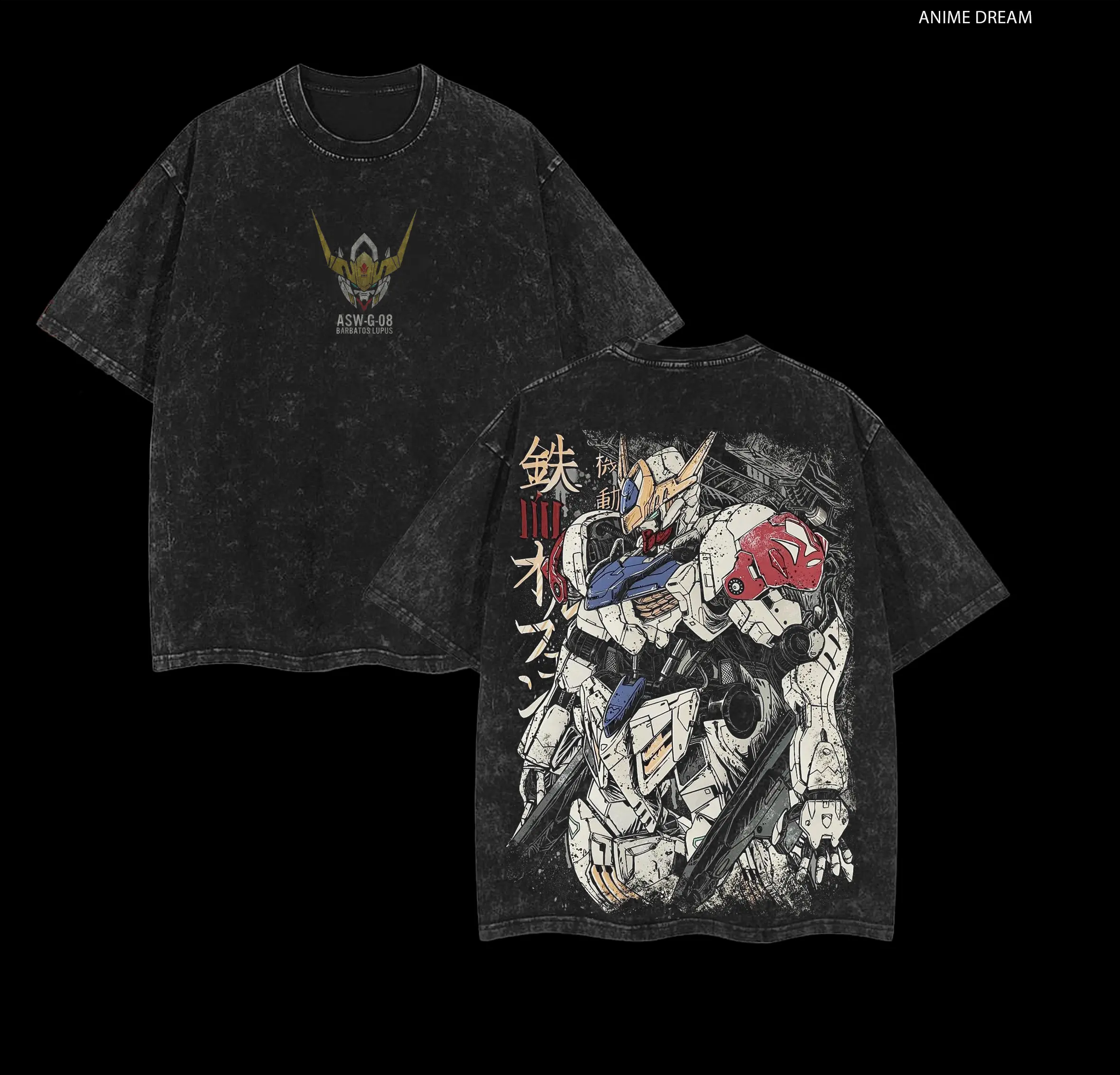 Gundam Barbatos - Mobile Suit Gundam Anime Double Printed Vintage Washed Tee Unisex Oversize Anime Manga Washed Heavyweight Cotton T-shirt, Gift For Anime Fan, Anime Lover