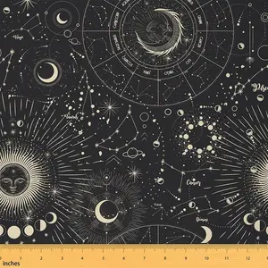 Sun Moon Upholstery Fabric,1 Yard,Boho Outer Space Constellation Outdoor Fabric by The Yard,Bohemian Universe Galaxy Decorative Fabric, Diy Crafting