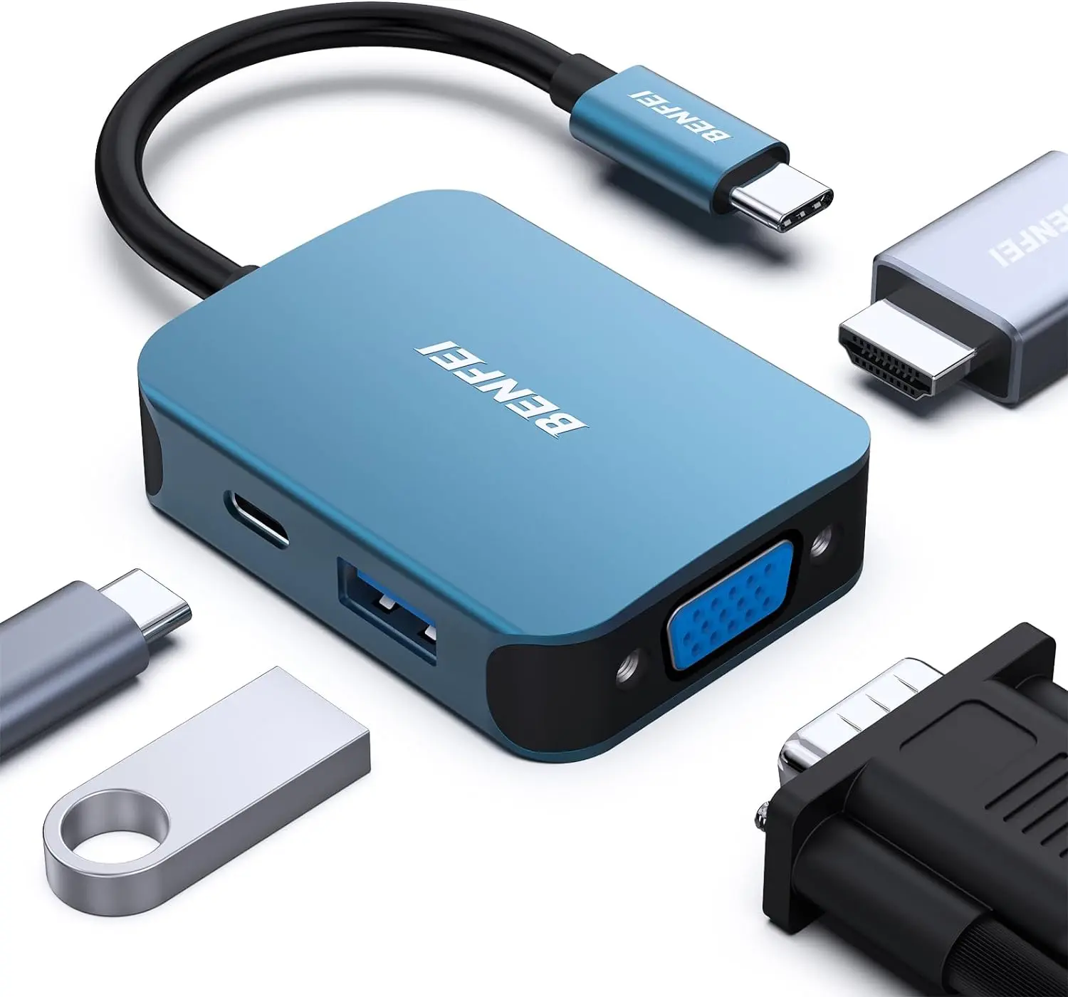 BENFEI USB-C Dual Monitor HUB with HDMI/ VGA/ USB/ Power Delivery