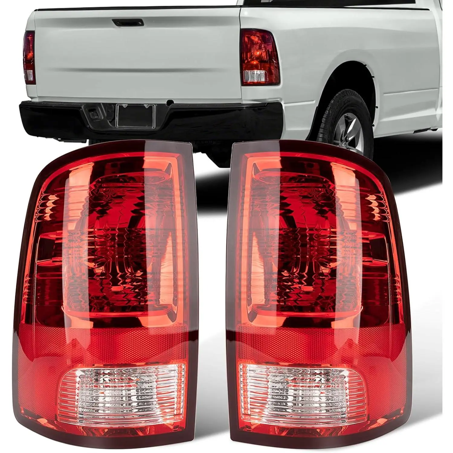 Acrylic Lens Assembly Tail Lights for Dodge Ram 1500-2500-3500 (2009-2018 Fit), Left & Right Side Lamps with Brake/Backup Covers, Quality-Manufactured with After-Sales Support