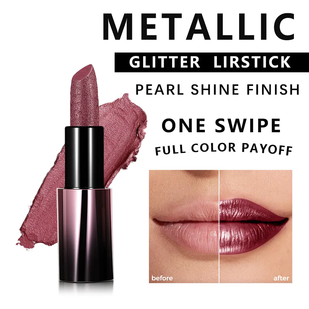 Shimmer Metallic Lipstick High Pigment Pearl Finish Lip Color, Glitter Makeup for Glam Night Out Party Look, Long Lasting Glossy Lipstick for Daily & Special Occasion Makeup
