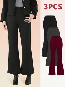3pcs Fleece-Lined High Waist Flare Pants - Warm, Soft & Stylish Women's Winter Skinny Thermal Flares for Everyday, Running, Pilates