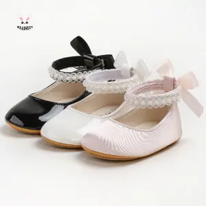 Princess - Style Kids Girls Shoes - Soft PU Leather, Pearl - Decorated, Non - slip for First Walkers
