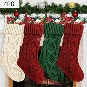 NewNew4pcs of Christmas stocking decorations - Red, Green and White Striped Knitted Candy Gift Bag, Durable Holiday Decorations, Suitable for Fireplaces, Windows, Home - No batteries required, Classic holiday decorations, Perfect choice for T, Christmas D