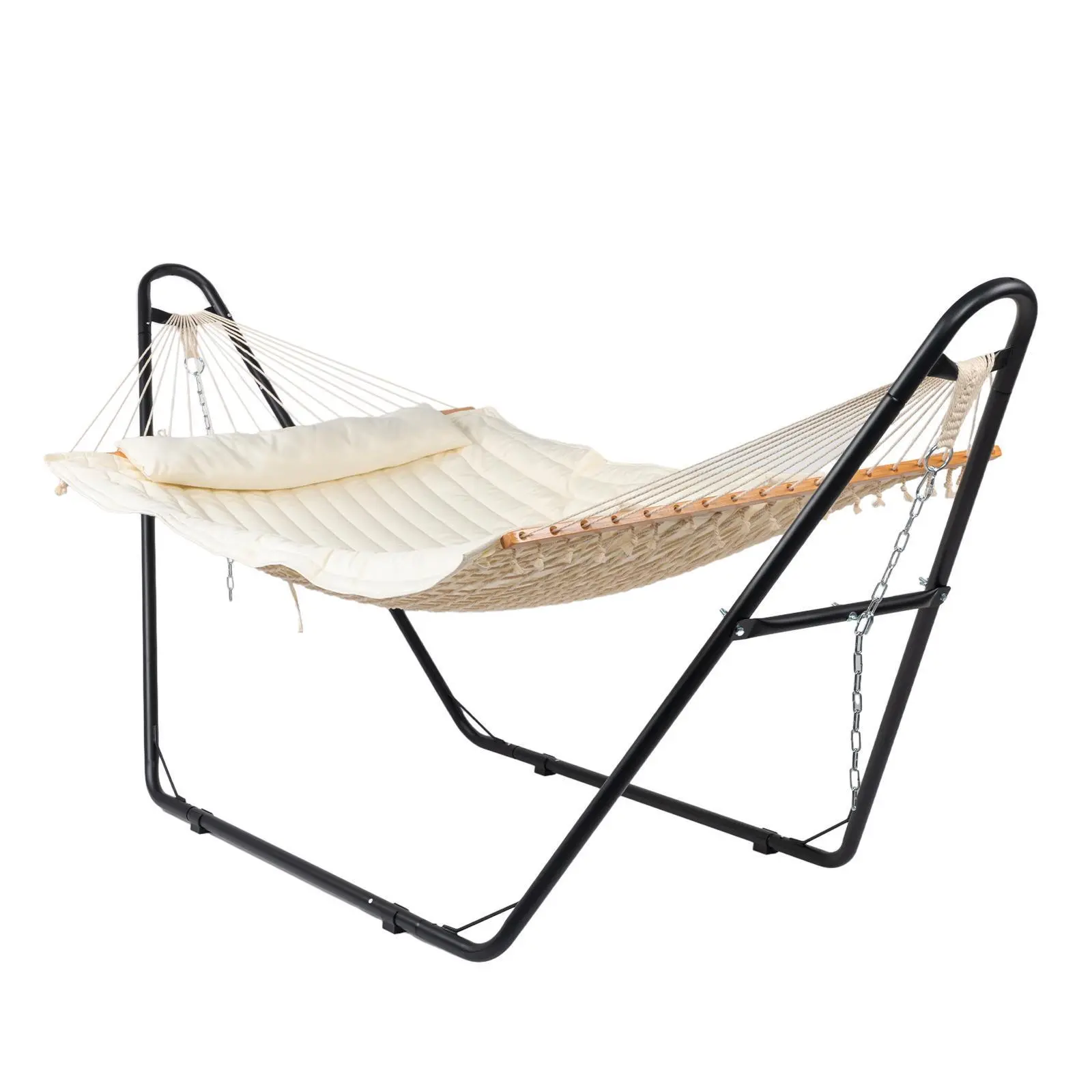 Hammock with Stand, Double-Barrel Hammock with Hammock Bed, Heavy Duty Adjustable Hammock Set for Outdoors, Patio, Yard, Garden