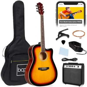 Best Choice Products Beginner Acoustic Electric Guitar Starter Set 41in w/ All Wood Cutaway Design, Case Best Choice Products Beginner Acoustic Electric Guitar Starter Set 41in w/ All Wood Cutaway Design, Case