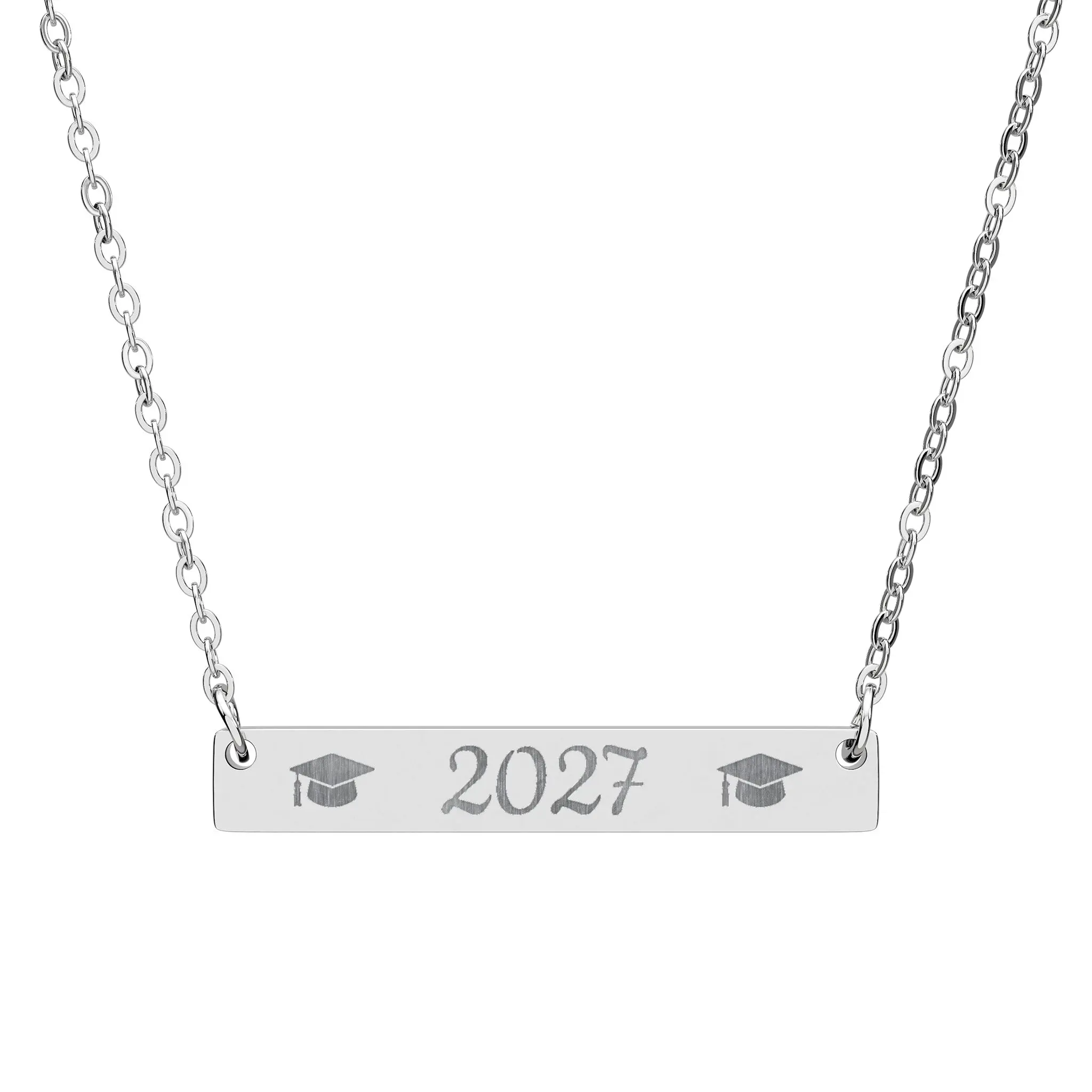 2027 Graduation Cap Horizontal Bar Necklace, Engraved Year Pendant, Fashion Chain Jewelry Necklaces