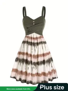 【Plus Size】 Striped Print Dress, Elegant Casual Chic Sleeveless A Line Dress for Beach Holiday Vacation, Women's Clothes for Summer, Womenswear, Casual Dresses, Casual Elegant Classy