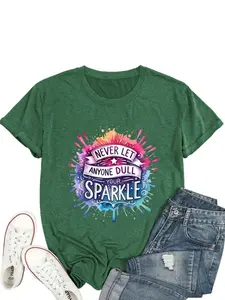 【Plus Size】 Colorful Paint Splash Print Round Neck Tee, Fashion Casual Crew Neck Short Sleeve T-shirt for Daily Holiday Vacation Outdoor Wear, Women Plus Clothing for Summer, Top