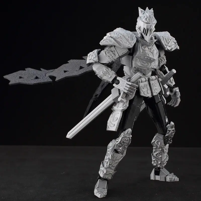 3D Lucky13 Silver Armor Knight Action Figure Dummy13 with TripleWeapon T13 Multi-Jointed 3D Printed Collectible Toy Titan13 ​
