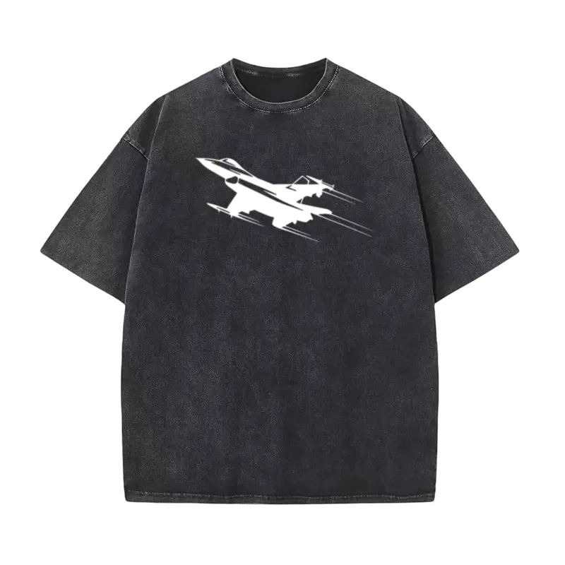 Men's Short-Sleeve Round Neck Unisex T-Shirt - 100% Thick Cotton Heavyweight Fabric, Aesthetic Minimalist Jet Airplane Prints, Cool Aviation Streetwear, Loose Fit Everyday Top