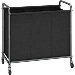 Rolling Laundry Hamper, 165L Laundry Basket with Lockable Wheels, Triple Clothes Sorter Cart, 3 Bag Clothes Separator Hamper for Closet,, Laundrys Room, 3 Section Black