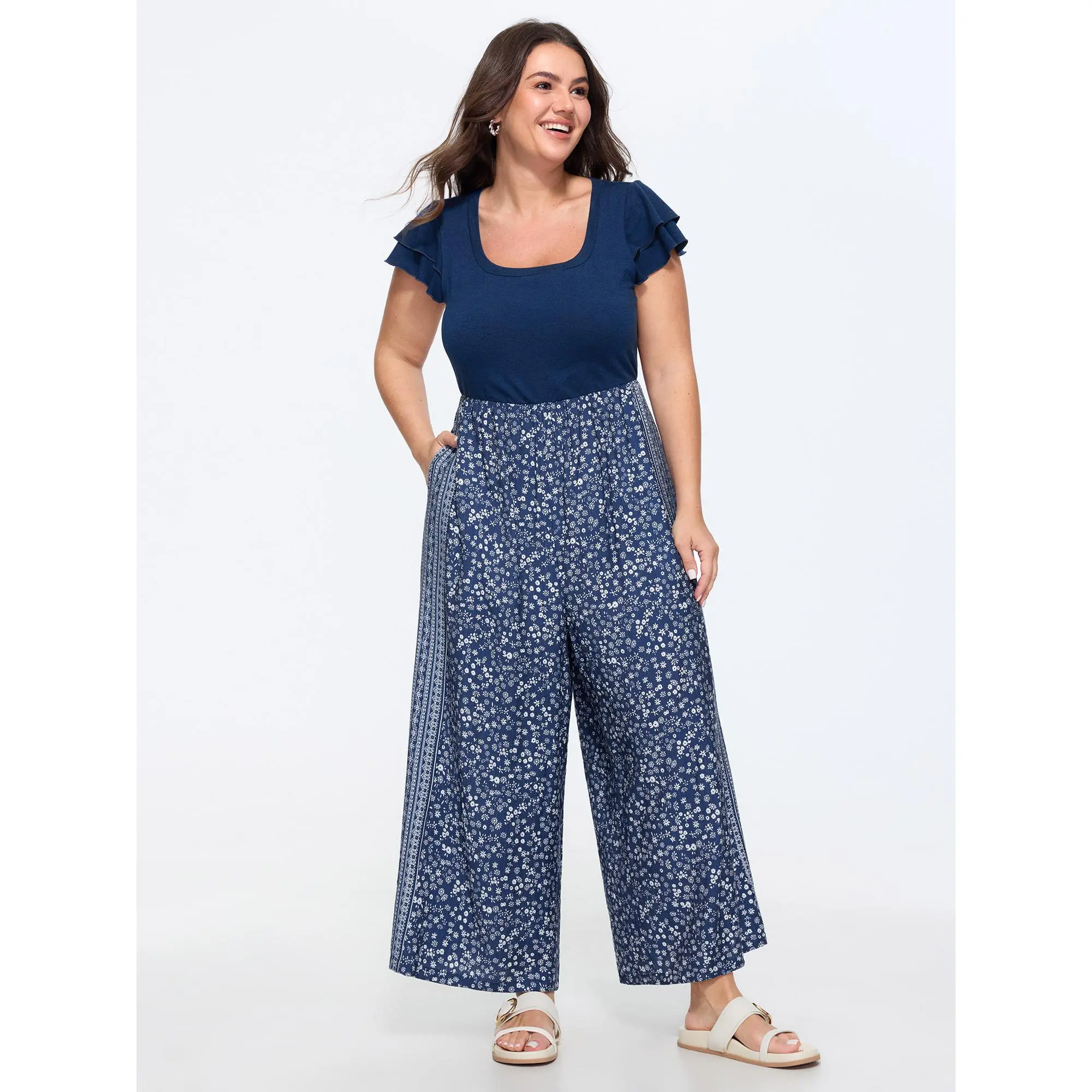 BLOOMCHIC Plus Size Floral Print Square Neck Wide Leg Jumpsuit[M-6X] Summer Finds