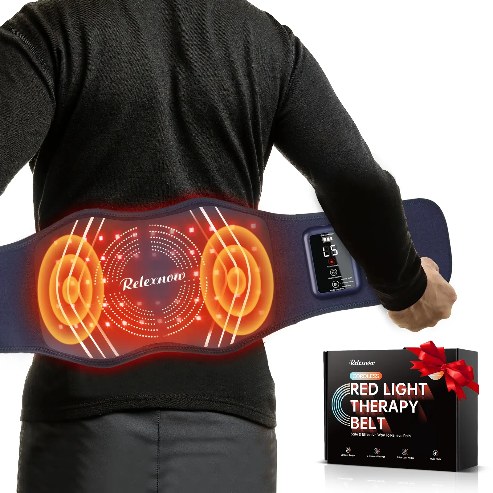 New Red Light Therapy Belt with Infrared Light - Portable Wireless Relaxing Back Massager for Adults' Pain Relief, Rechargeable Cordless Portable Massagers, Treatment