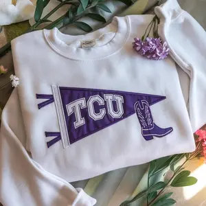 EMBROIDERED TCU College Sweatshirt, Applique Preppy Sweatshirt,, Essential Piece, Fits Any Wardrobe, Comfortable Stretch, Moves