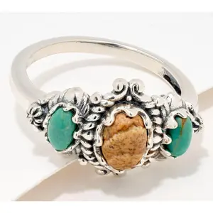 American West Sterling Silver Three Oval Gemstone Ring