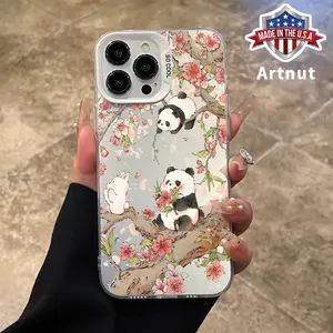 Flowers and Pandas Pattern Case for iPhone 16 15 14 Pro Max 13 12 11 XR XS E Plus Shockproof Drop Protection Durable PC Smartphone Cover