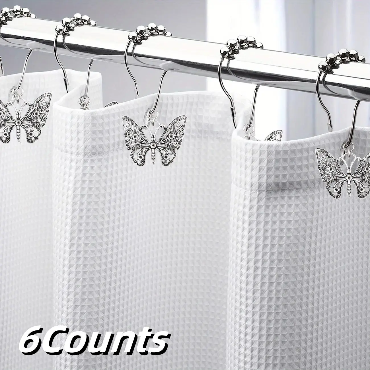 Butterfly Decorative Shower Curtain Hooks, Home Bathroom Accessories, Rust-Resistant Metal Rings, Set of 6, Durable and Stylish, Bathroom Decoration Accessories, Bathroom Decor Accessory