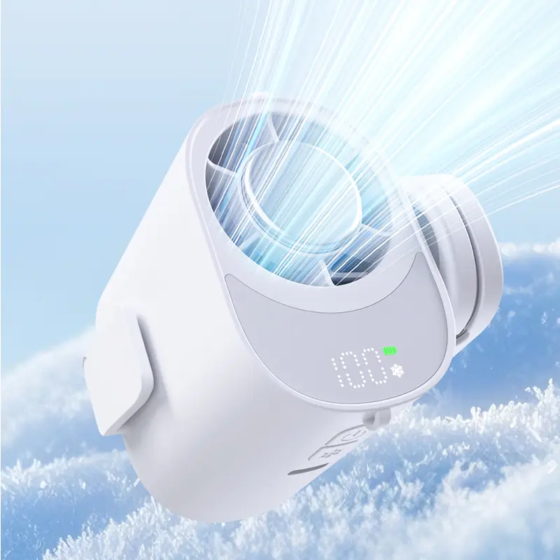 Portable Clip-On Fan with Semiconductor Cooling Plate, 13600 RPM Strong Airflow, LED Display, 360° Rotating Clip, USB-C Rechargeable Waist & Handheld Fan, White