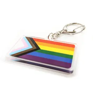 Progress Pride Flag LGBTQ POC Transgender Flag - 2 inch Acrylic Keychain with Clasp