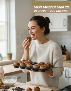 Mini Muffin Pan includes 200 Natural Cupcake Liners, Mini Cupcake Pans Nonstick 24 Cup, Muffin Tin, Carbon Steel Baking Supplies