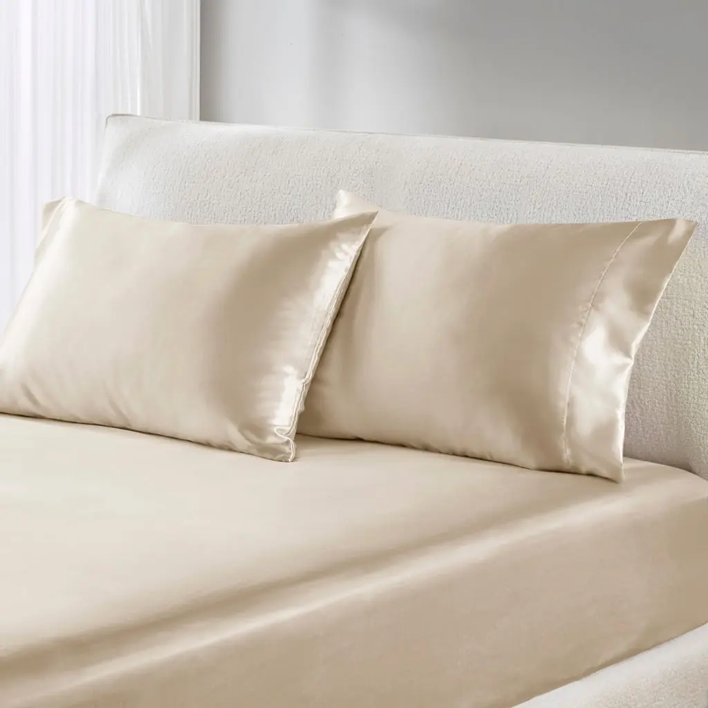 Madison Park Essentials Luxury Satin Pillowcases, 2-Piece Set (20"w x 30"l x 0.13"), Champagne, Wrinkle-Resistant, Chemicals-Free Quality Bedding, Machine Washable, Casual Sleep Beauty Products