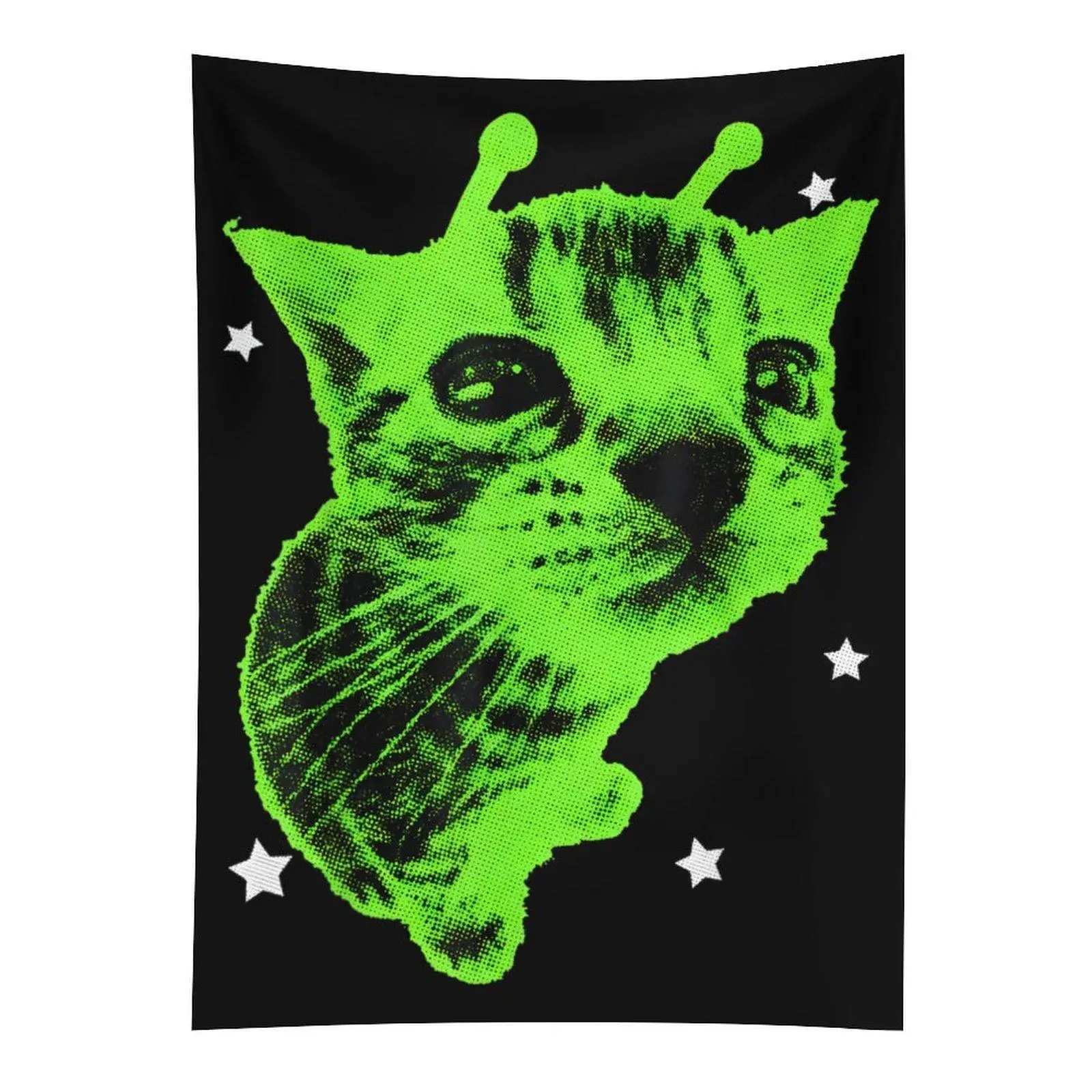 Y2K Alien Cat Meme Wall Tapestry, Retro Space Kitty Wall Hanging, Cute Aesthetic Bedroom Dorm Decor
