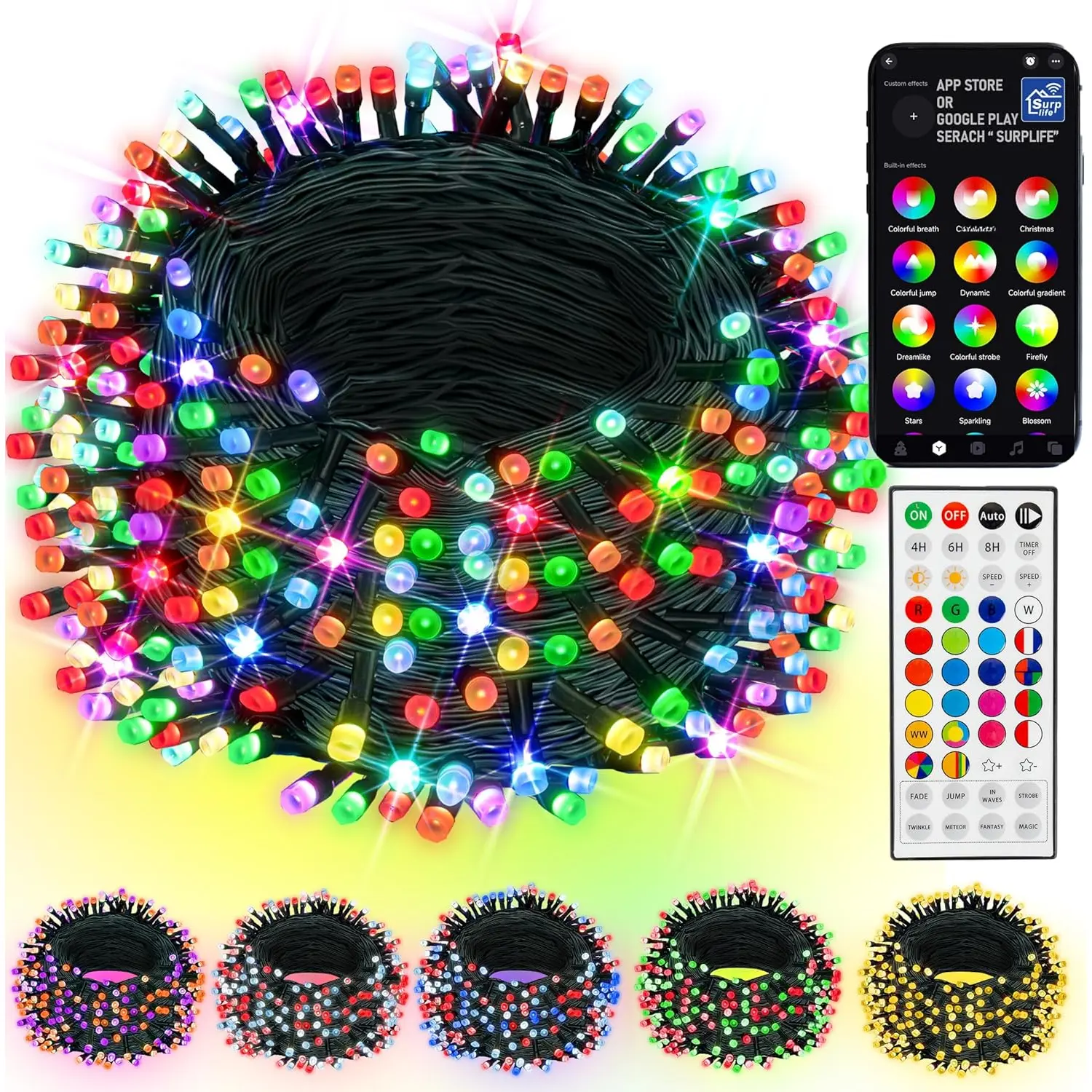 Color Changing Christmas Lights, 66FT 200 LED RGB String Lights with Remote & App Controlled, Christmas Decorations for Indoor Outdoor Holiday Xmas Tree Party Decor