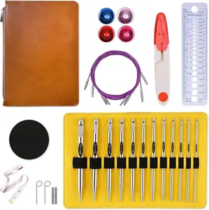 Tunisian Crochet Hook Set with Cable, 26pcs Aluminum Interchangeable Hooks, 6 Inch Long, 3mm-10mm, Metal Crochet Hooks for Crocheters, with Scissors