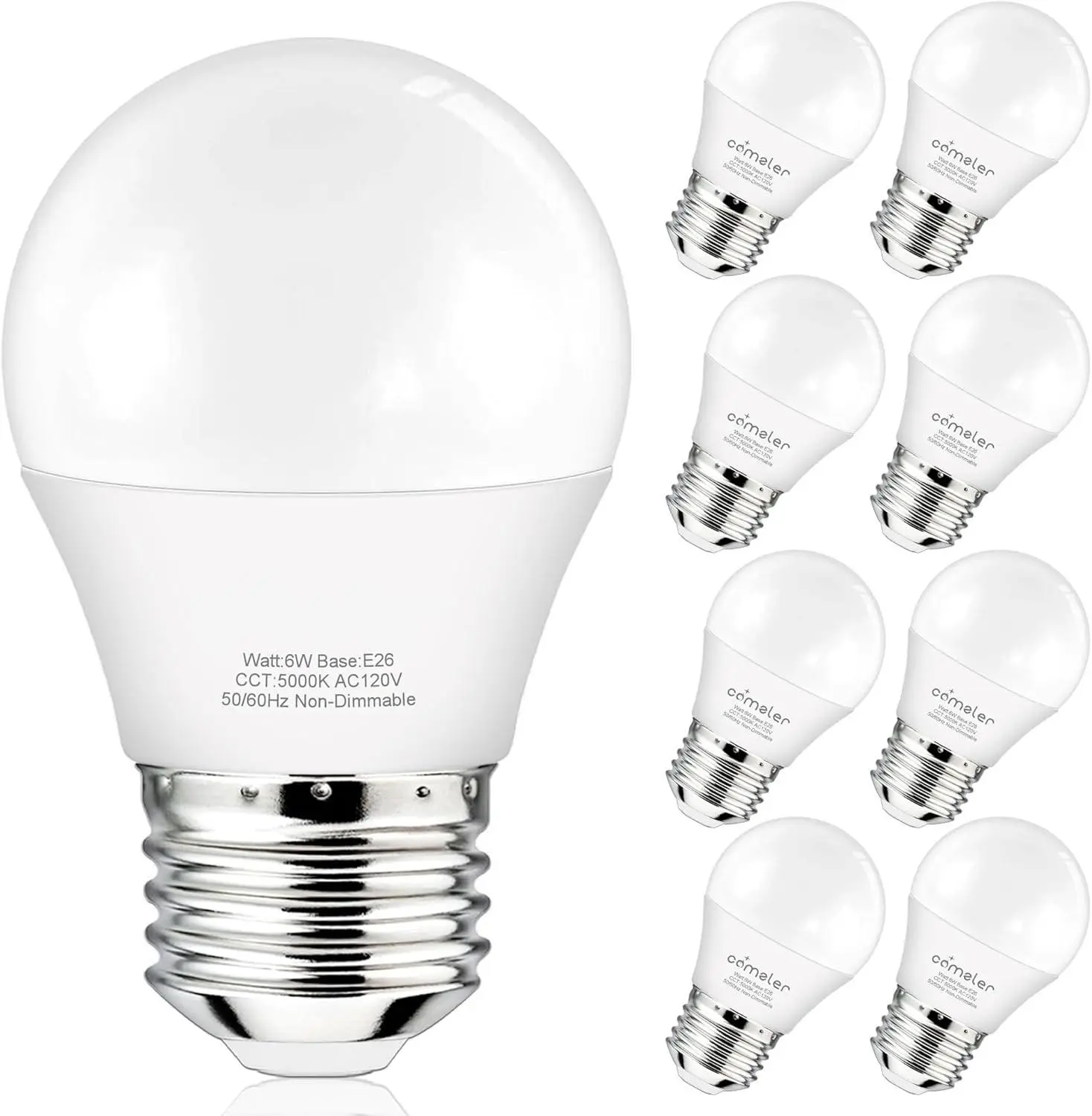 Hansang 8-Pack A15 Non-Dimmable LED Bulbs, E26 Medium Screw Base, 6W (60W Equivalent), 5000K Cool White Daylight, for Home Ceiling Fan Lighting