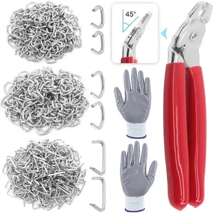 362 count Hog Ring Pliers with Hog Rings Kit, 360 count 1/2'' 3/4'' 3/8'' Steel Hog Rings with Angled Hog Ring Pliers and Anti- Gloves for Upholstery, Fencing, DIY Craft, Furniture and more
